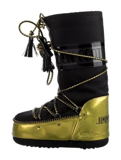 Pre-owned Jimmy Choo Colorblock Pattern Tassel Accents Lace-up Boots In Black