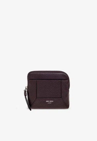 Jimmy Choo Compact Leather Zip Cardholder In Burgundy