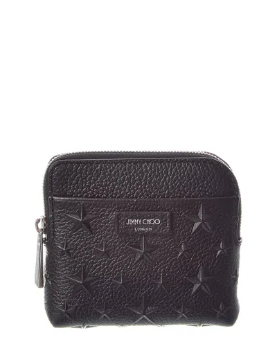 Jimmy Choo Compact Zip Leather Card Case In Black