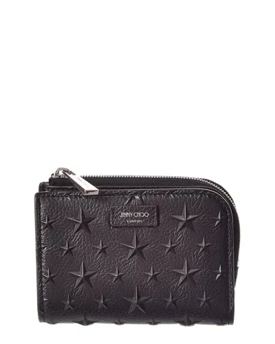 Jimmy Choo Compact Zip Leather Wallet In Black
