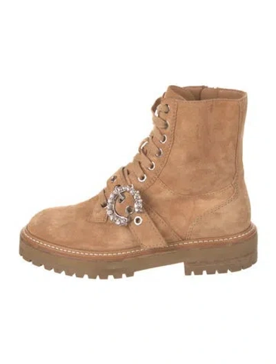 Pre-owned Jimmy Choo Cora Suede Combat Boots In Neutral
