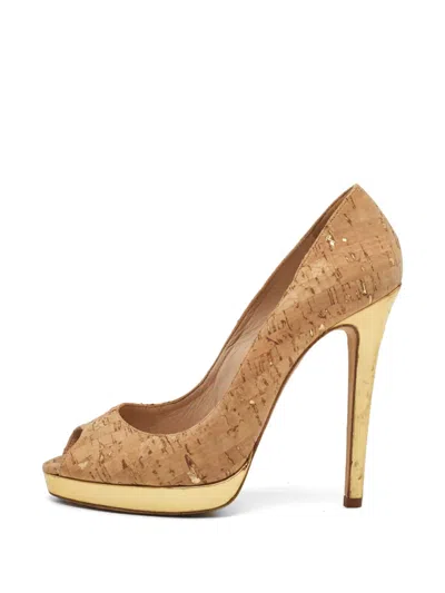 Pre-owned Jimmy Choo Cork Peep-toe Pumps In Neutral