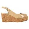 Jimmy Choo Cork Platform Slingback Wedge In Beige Patent Leather In Multi