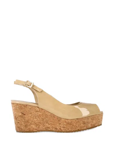 Pre-owned Jimmy Choo Cork Platform Slingback Wedge In Neutral