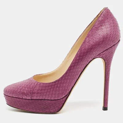 Pre-owned Jimmy Choo Cosmic Size 37.5 Purple Snakeskin Leather Platform Pumps