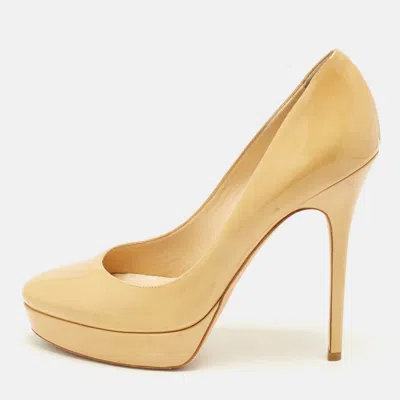 Pre-owned Jimmy Choo Cosmic Size 39 Beige Patent Leather Platform Pumps