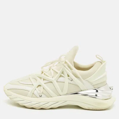 Pre-owned Jimmy Choo Cosmos Size 37 White Leather And Neoprene Low Top Sneakers