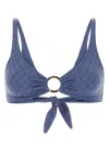 Jimmy Choo Logo All Over Triangle Bikini Top In Blue