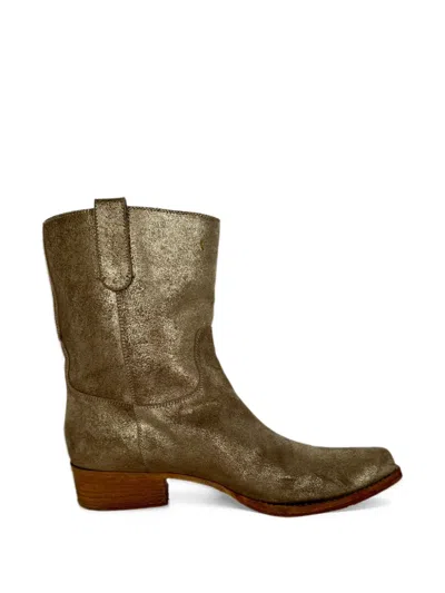 Pre-owned Jimmy Choo Cowboy Ankle Boots In Gold