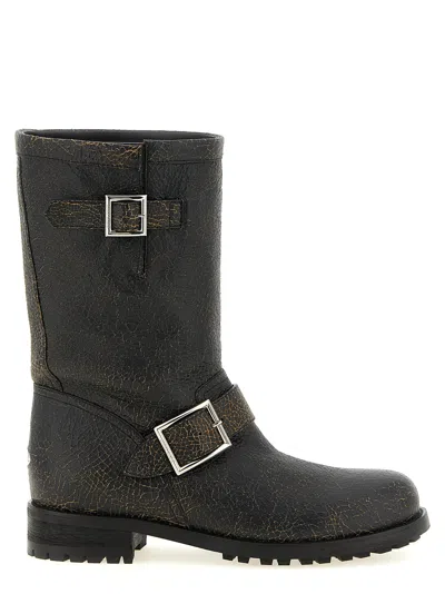 Jimmy Choo Craquelé Leather Boots In Black