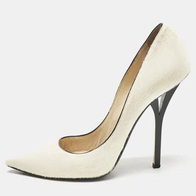 Pre-owned Jimmy Choo Cream Calf Hair Romy Pointed Toe Pumps Size 40