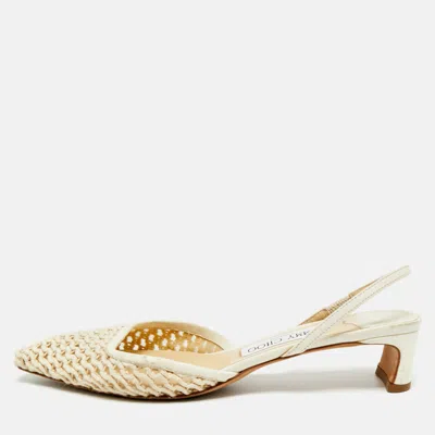 Jimmy Choo Cream Leather And Mesh Erica Slingback Pumps In Neutral