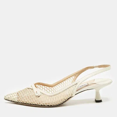 Jimmy Choo Cream Leather And Mesh Fetto Slingback Pumps In Neutral