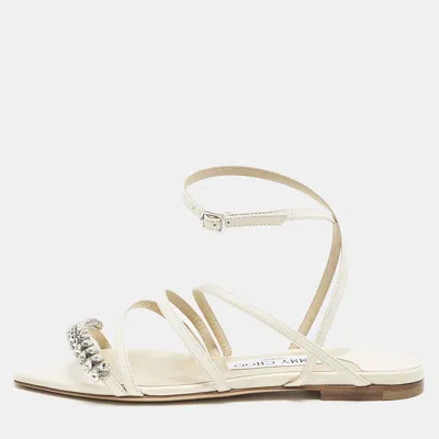 Pre-owned Jimmy Choo Cream Leather Bing Flat Sandals Size 35
