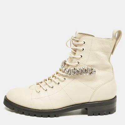 Pre-owned Jimmy Choo Cream Leather Cruz Ankle Boots Size 38