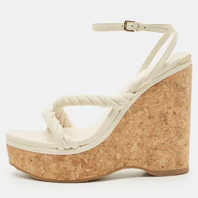 Jimmy Choo Cream Leather Diosa Wedge Sandals In White