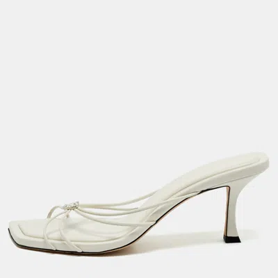 Pre-owned Jimmy Choo Cream Leather Indiya Crystal Embellished Sandals Size 41