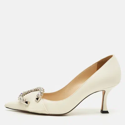 Pre-owned Jimmy Choo Cream Leather Melva Pumps Size 36 In White