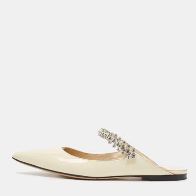 Pre-owned Jimmy Choo Cream Patent Leather Bing 65 Crystal Embellished Mule Size 36