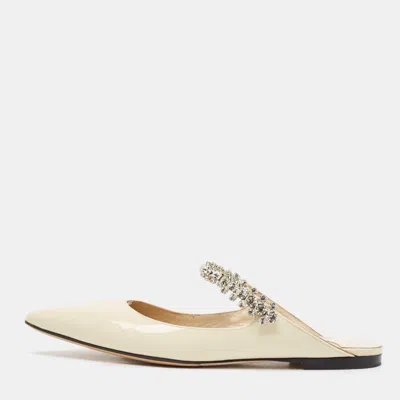 Jimmy Choo Cream Patent Leather Bing 65 Crystal Embellished Mule In White