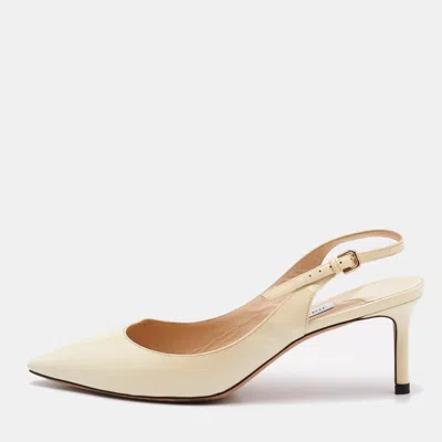 Pre-owned Jimmy Choo Cream Patent Leather Erin Slingback Pumps Size 39.5