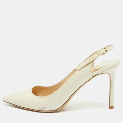 Pre-owned Jimmy Choo Cream Patent Leather Slingback Pointed Toe Pumps Size 41