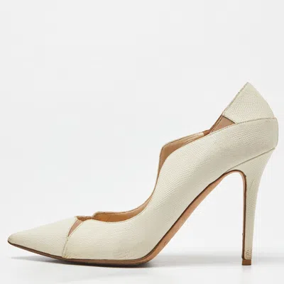 Pre-owned Jimmy Choo Cream Texture Leather Tamika Pumps Size 39