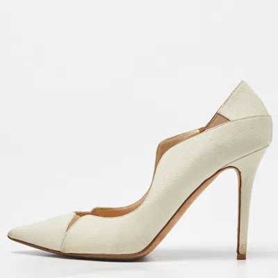 Jimmy Choo Cream Texture Leather Tamika Pumps In White