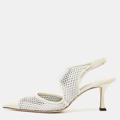 Pre-owned Jimmy Choo Cream/white Leather And Mesh Sally 70 Pumps Size 40