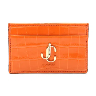 Jimmy Choo Croc Embossed Leather Card Case In Orange
