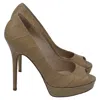 Jimmy Choo Croc Embossed Peep Toe Platform Pumps In Beige Leather In Brown