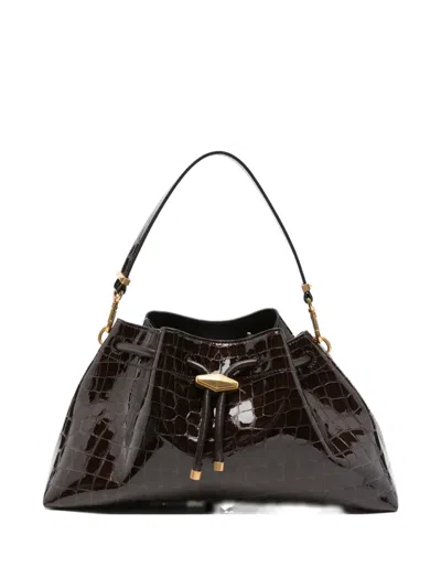 Jimmy Choo Croc-effect Drawstring Leather Tote Bag In Brown
