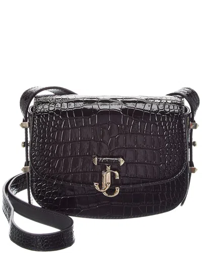 Jimmy Choo Croc-embossed Leather Crossbody In Black