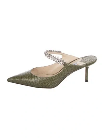 Pre-owned Jimmy Choo Crocodile Crystal Embellishments Mules In Green