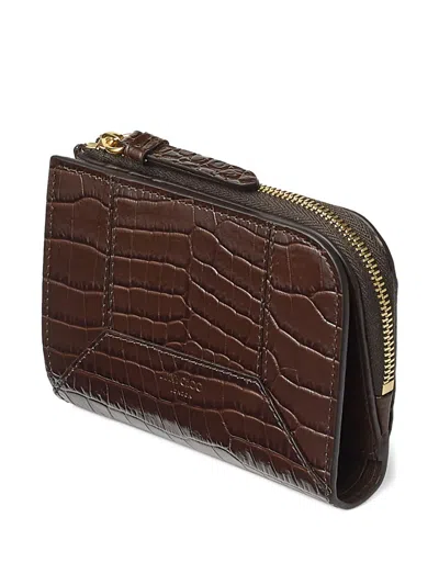 Jimmy Choo Crocodile-effect Zip Wallet In Brown