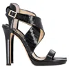 Jimmy Choo Cross-strap Sandal Heels In Black Patent Leather