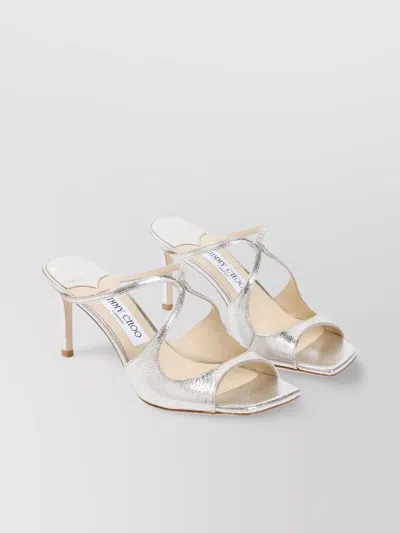 JIMMY CHOO CROSS STRAP SQUARED TOE SANDALS