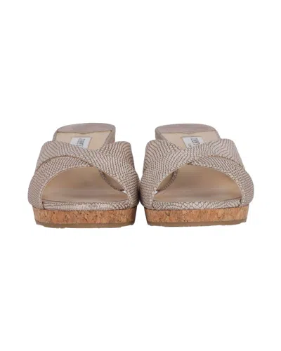 Jimmy Choo Cross Straps Wedge Sandals 50 In Metallic Leather In Grey
