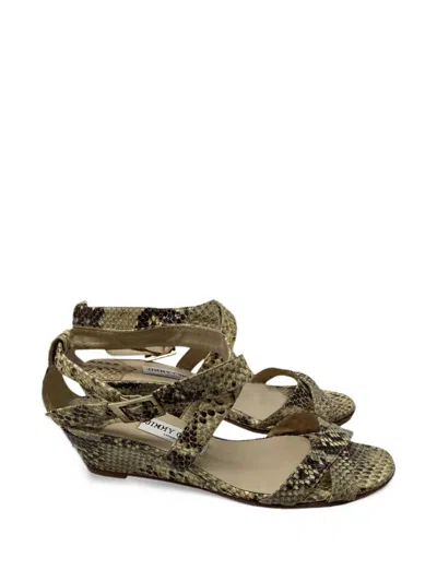 Pre-owned Jimmy Choo Cross-strap Wedge Sandals In Neutrals