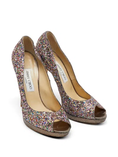 Pre-owned Jimmy Choo Crown Glitter Pumps In Silver