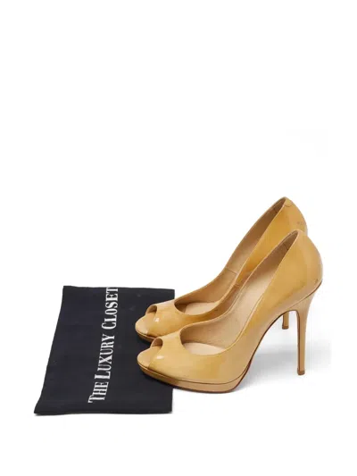 Pre-owned Jimmy Choo Crown Peep-toe Pumps In Neutral