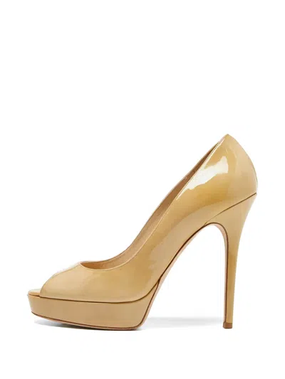 Pre-owned Jimmy Choo Crown Peep-toe Pumps In Neutral