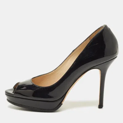 Pre-owned Jimmy Choo Crown Size 35 Black Patent Leather Platform Pumps