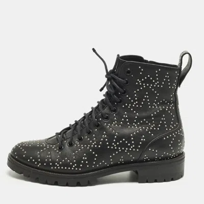 Pre-owned Jimmy Choo Cruz Size 39 Black Leather Studs Embellished Combat Boots