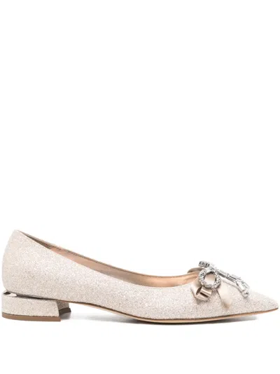 Jimmy Choo Crystal-bow Glitter Ballet Flats In Neutral