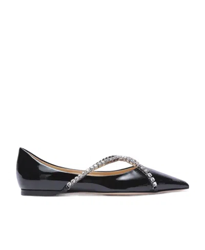 Jimmy Choo Crystal Chain Pointed Shallow-mouth Flat Shoes In Black