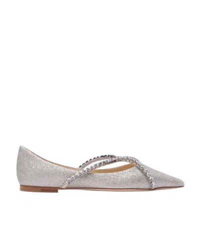 Jimmy Choo Crystal Chain Pointed Shallow-mouth Flat Shoes In Gray