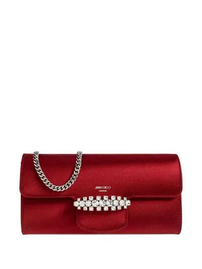 Jimmy Choo Crystal Chain Wallet In Red