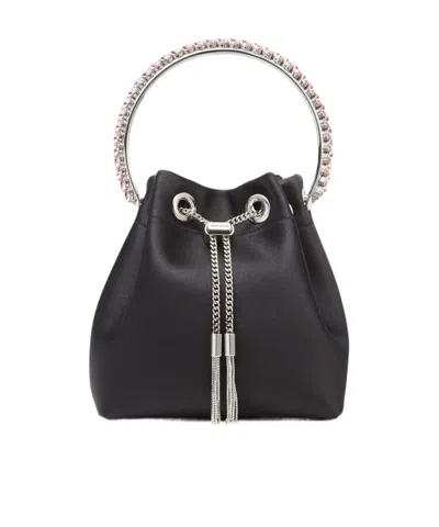 Jimmy Choo Bon Bon Crystal-embellished Satin Bag In Black