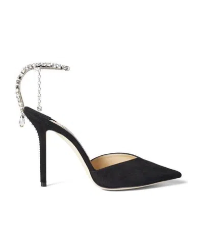 Jimmy Choo Black Black 85 Mm Saeda Decollete Heels In Black Crystal